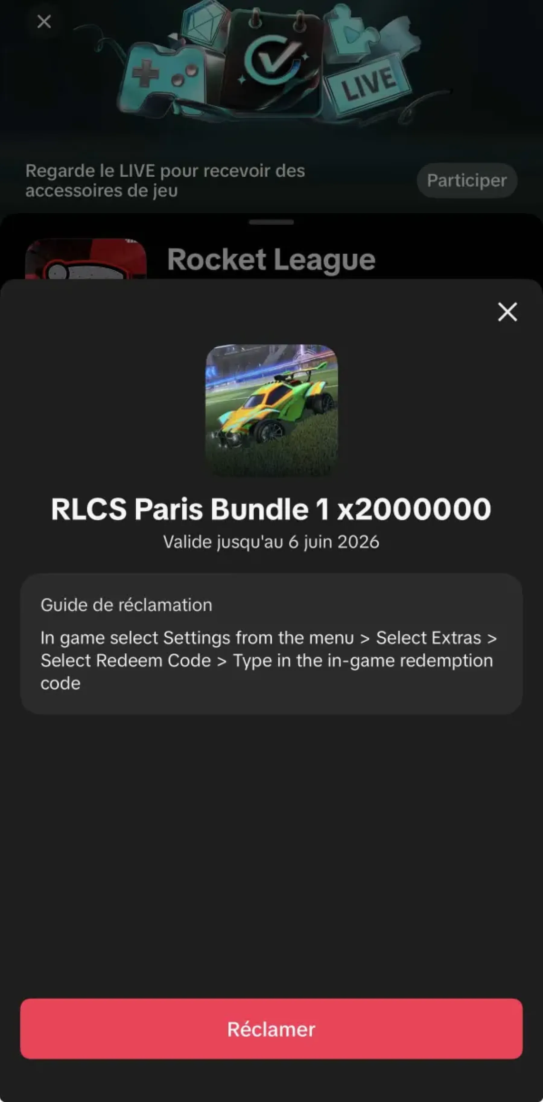 Roue offerte Rocket League via TikTok Roue offerte Rocket League via TikTok