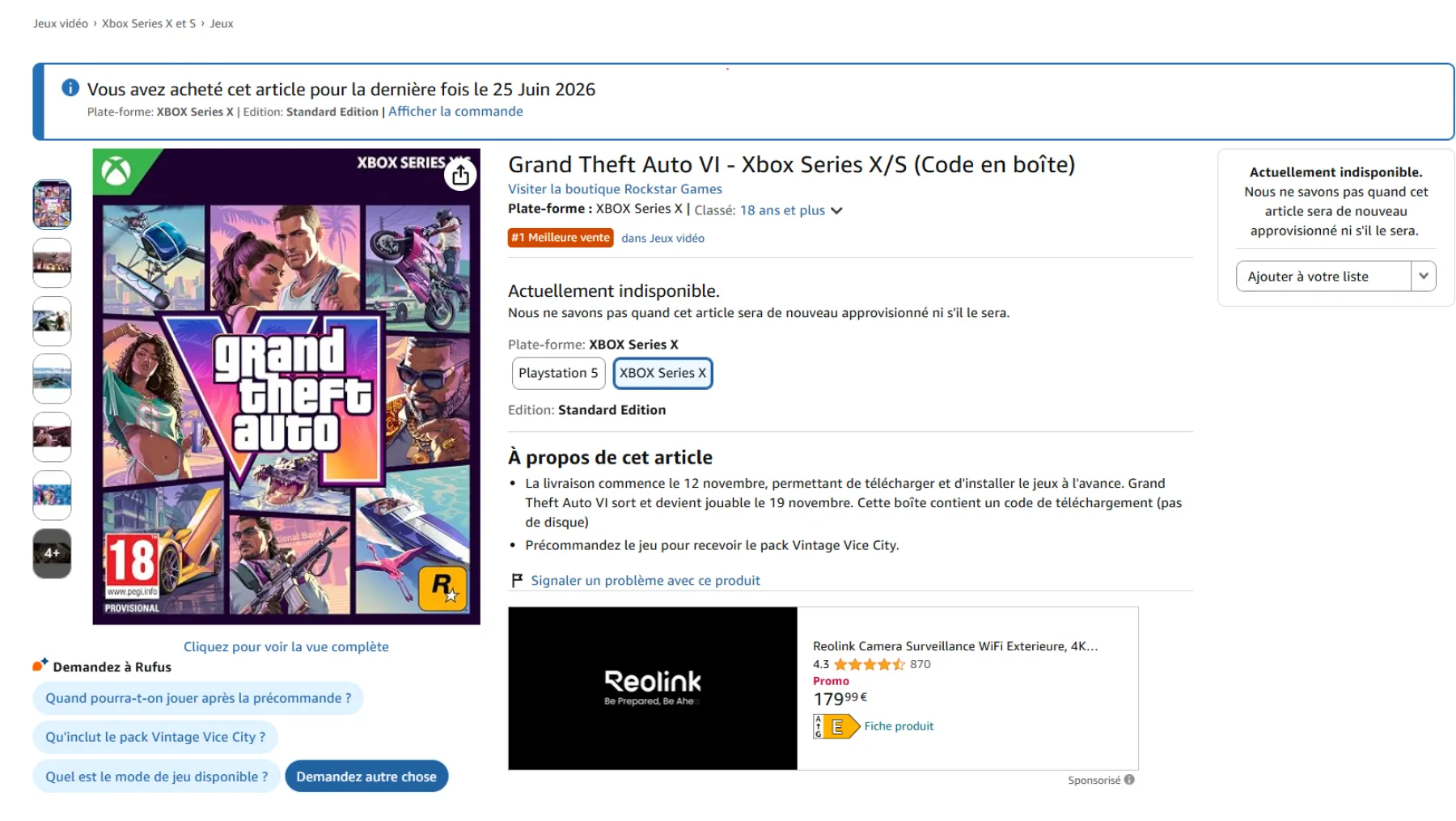fiche Amazon XBOX SERIES X GTA 6