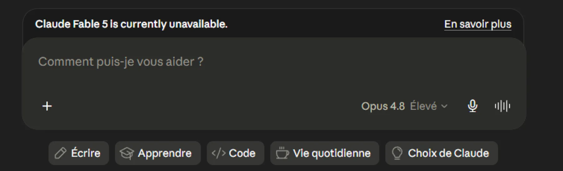 Claude Fable 5 indisponible