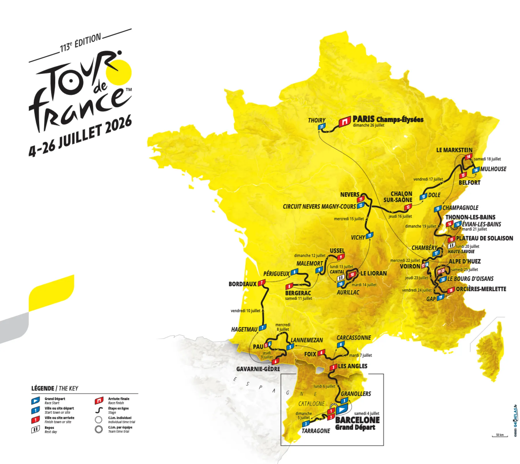 image de la carte du Tour de France 2026