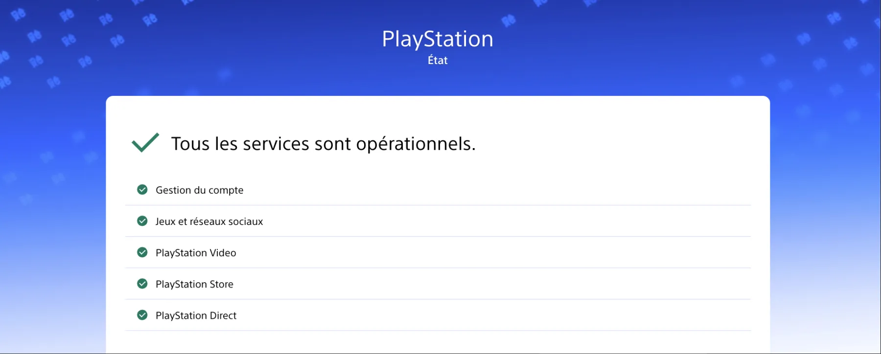 image de l'état de services PlayStation Network