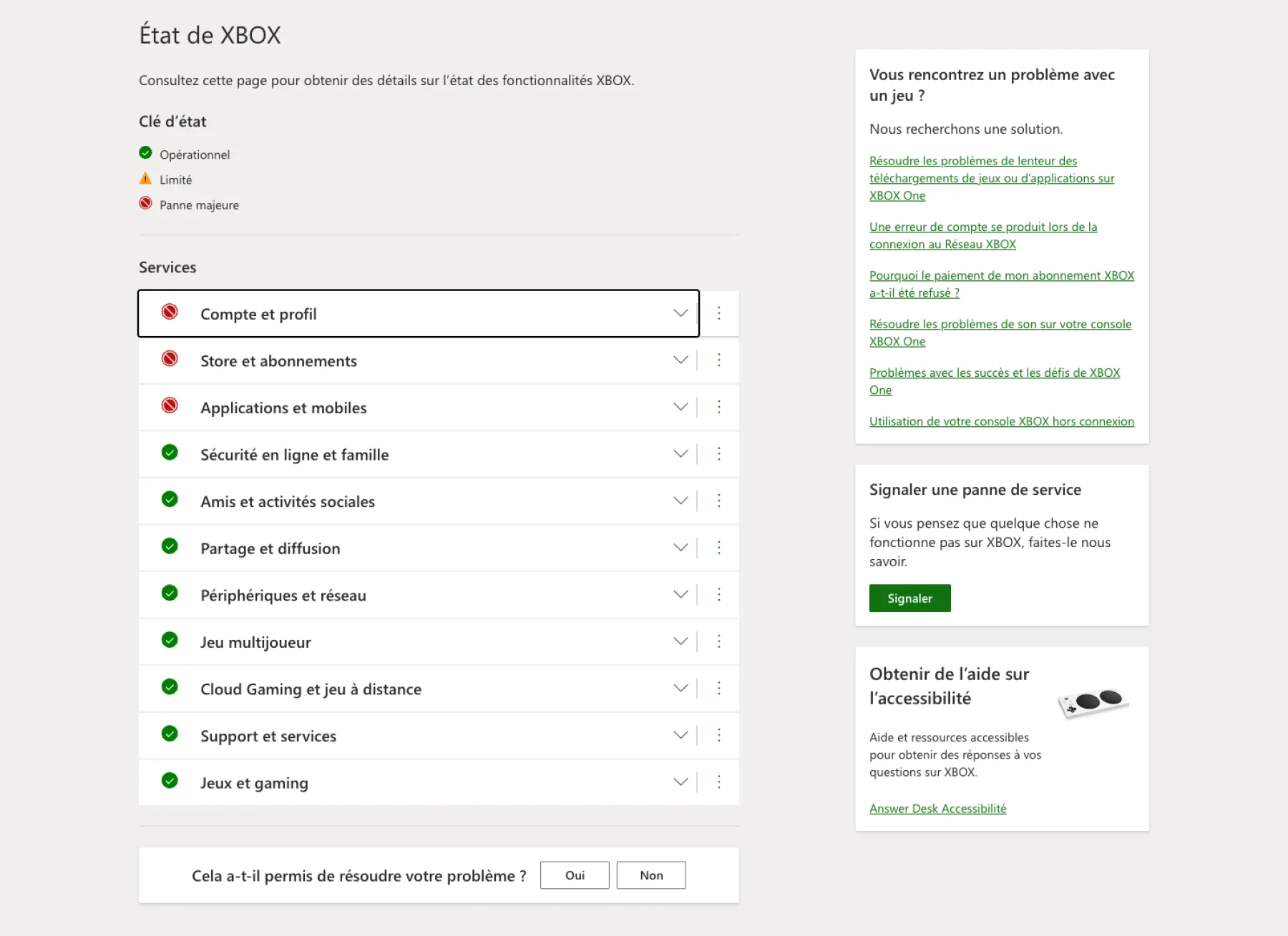 Etat des serveurs Xbox