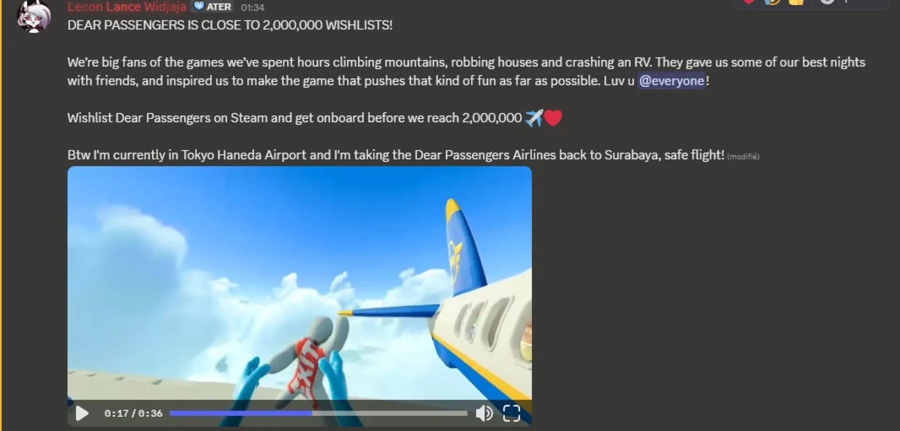 Dear Passengers sur Discord et le message des 2M Dear Passengers sur Discord et le message des 2M
