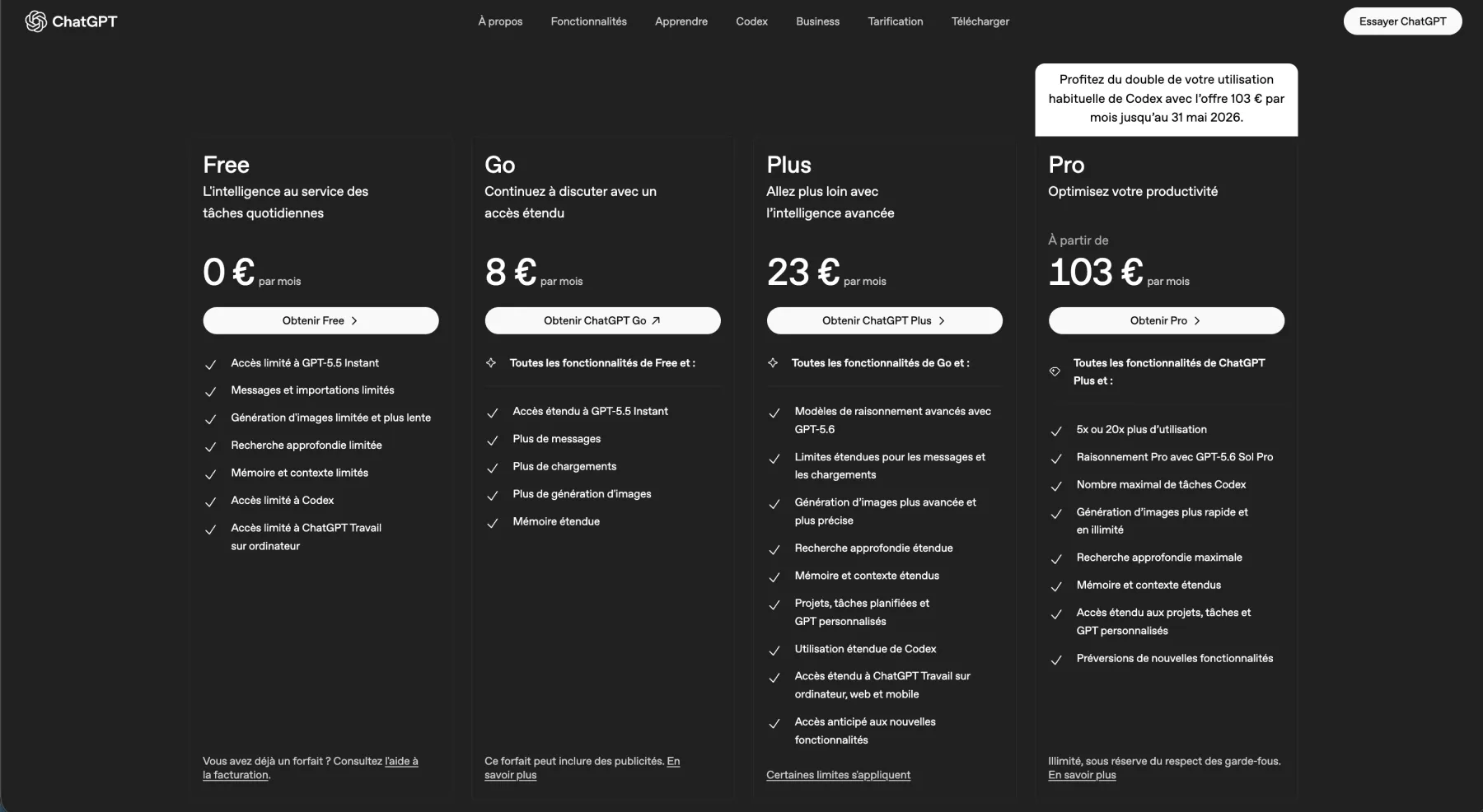 Chatgpt GO - Comparaison des abonnements Chatgpt GO - Comparaison des abonnements