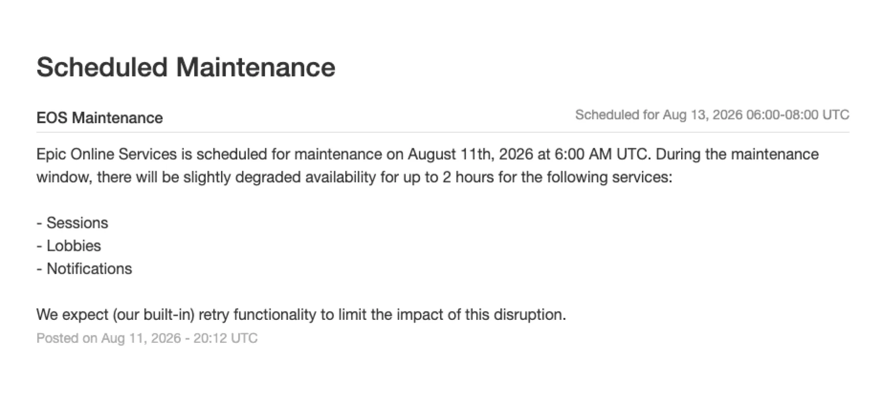 Maintenance Fortnite 